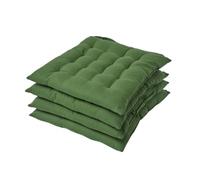 HOMESCAPES Dark Olive Green Seat Pads for Dining Chair, Set of 4 100% Cotton Chair Pads with Straps, 40x40 cm