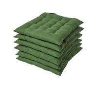 HOMESCAPES Dark Olive Green Seat Pads for Dining Chair, Set of 6 100% Cotton Chair Pads with Straps, 40x40 cm