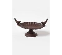 HOMESCAPES Free Standing Cast Iron Oxford Bird Bath with Decorative Birds Distressed Rustic Style