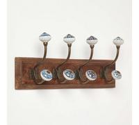Homescapes Decorative Blue And White Wall Mounted Coat Hook Rack