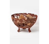 Homescapes Decorative Fire Bowl With Laser Cut Woodland Scene In Brown
