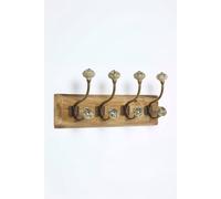 HOMESCAPES Premium Coat Hooks Wall Mounted, Heavy Duty Hooks for Hanging, Elegant Green Stoneware, Sturdy & Strong Iron and Wood, Premium Coat Hangers for Scarves, Handbags, Keys & pet Accessories