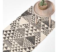 Homescapes Delphi Black And White Geometric Style 100% Cotton Printed Rug, 66 X 200 Cm