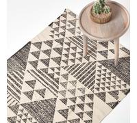 Homescapes Delphi Black And White Geometric Style 100% Cotton Printed Rug, 90 X 150 Cm
