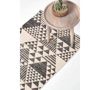Homescapes Delphi Geometric Cotton Printed Hall Runner, 66 X 200 Cm In Black Black 66cm x 200cm