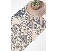 Homescapes Delphi Blue And White Geometric Style 100% Cotton Printed Rug, 66 X 200 Cm