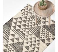 Homescapes Delphi Geometric Style 100% Cotton Printed Rug in Black | Size: 120 cm x 170 cm Homescapes Black 120 cm x 170 cm