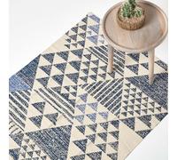 HOMESCAPES Delphi Geometric Style 100% Cotton Printed Rug - Blue - 160 x 230 cm