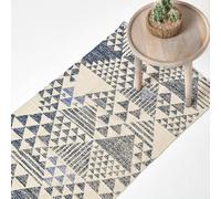 Homescapes Delphi Blue and White Cotton Printed Rug - Blue / 200cm