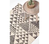 Homescapes Delphi Geometric Style 100% Cotton Printed Rug In Black Black 120cm x 170cm
