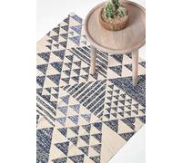 Homescapes Delphi Geometric Style 100% Cotton Printed Rug In Blue Blue 160cm x 230cm