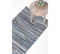 HOMESCAPES 100% Recycled Denim Blue Chindi Hall Runner Blue Stripes Handmade Eco Friendly Real Denim Rug, 66 x 200 cm
