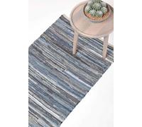 HOMESCAPES 100% Recycled Denim Blue Chindi Hall Runner Blue Stripes Handmade Eco Friendly Real Denim Rug, 66 x 200 cm