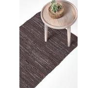 Homescapes Denver Leather Woven Hall Runner, 66 x 200 cm in Brown | Size: 66 cm x 200 cm Homescapes Brown 66 cm x 200 cm