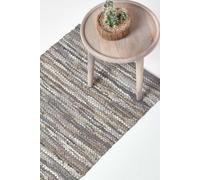 Homescapes Denver Leather Woven Hall Runner, 66 x 200 cm in Grey | Size: 66 cm x 200 cm Homescapes Grey 66 cm x 200 cm