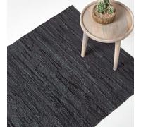 HOMESCAPES Denver Leather Woven Rug - Black - 120 x 180 cm
