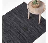 HOMESCAPES - Leather Rug - Denver - Recycled Eco Friendly 100% real leather rug (150 x 240 cm, Black)