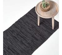 Homescapes Denver Leather Woven Rug Black, 66 X 200 Cm
