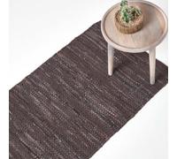 Homescapes Denver Leather Woven Rug Brown, 66 X 200 Cm