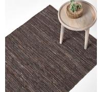 Homescapes Denver Leather Woven Rug in Brown | Size: 90 cm x 150 cm Homescapes Brown 90 cm x 150 cm