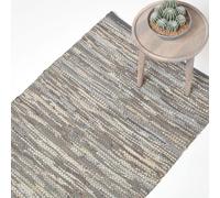 Denver Leather Woven Rug Homescapes Grey 90cm x 150cm