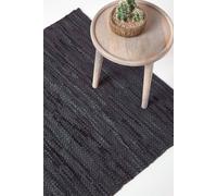 Homescapes Denver Leather Woven Rug Black, 90 X 150 Cm