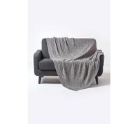 Homescapes Grey Diamond Cable Knit Cotton Throw, 150 X 200 Cm