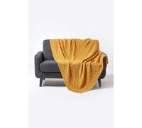 Homescapes Diamond Cable Knit Cotton Throw In Mustard Mustard