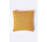 Diamond Cable Knit Cushion Cover Homescapes Mustard 45cm x 45cm