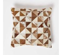 Diamond Check Brown & Cream Hide Leather Cushion 45 x 45 cm