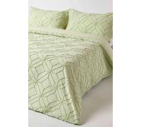 Homescapes Sage Green Diamond Cotton Tufted Duvet Cover Set, Single