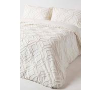 HOMESCAPES Double 100% Cotton White Tufted Duvet Cover Set with Geometric Diamond Textured Pattern 180 Thread Count Pure Cotton Super Soft Quilt Cover with Pillowcases