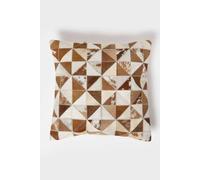 Homescapes Diamond Check Brown & Cream Hide Leather Cushion 45 X 45 Cm