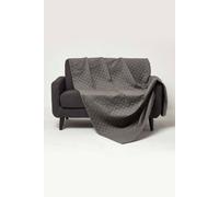HOMESCAPES Grey Velvet Throw 150 x 200 cm Super Soft Thick Quilted Blanket with Handwoven Diamond Pattern Bedspread Bed or Sofa Throw
