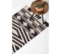 Homescapes Dinan Black & White Kilim Runner Cotton Rug 66 X 200 Cm