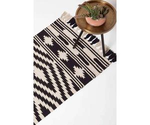 Homescapes Dinan Black & White Kilim Runner Cotton Rug 66 X 200 Cm Black