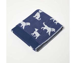 HOMESCAPES Dog Pattern Navy Hand Towel 100% Cotton Super-Absorbent & Soft 500 GSM Small Guest Towel with Animal Design