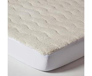 HOMESCAPES Double Deep Quilted Fleece Mattress Topper 320 GSM Super Thick Protector with Cosy Teddy Sherpa Top 30 cm Deep Stretch Fit Fully Elasticated Skirt