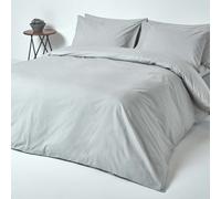 HOMESCAPES Silver Grey Pure Egyptian Cotton Duvet Cover Set Double 200 TC 400 Thread Count Equivalent 2 Pillowcases Included Quilt Cover Bedding Set