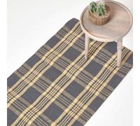 Homescapes Douglas Grey And Yellow Tartan Check Non-Slip 100% Wool Rug, 66 X 200 Cm