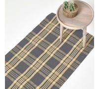 HOMESCAPES Douglas Grey and Yellow Tartan Check Non-Slip 100% Wool Rug - 66 x 200 cm