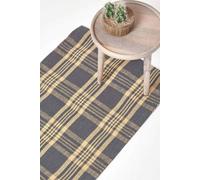 HOMESCAPES Douglas Grey and Yellow Tartan Check Non-Slip 100% Wool Rug - 66 x 200 cm