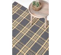 HOMESCAPES Douglas Grey and Yellow Tartan Check Non-Slip 100% Wool Rug - 70 x 120 cm