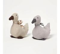 HOMESCAPES Duck Doorstop Set of 2 - Fabric Weighted Novelty Animal Stops | Heavy sand-filled interior prevents door slamming. Tactile woven technical fabric with artisanal check ribbon detailing.