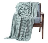 (Duck Egg Blue, 130 x 170 cm) Cotton Cable Knit Throw