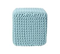 Homescapes Duck Egg Blue Cube Cotton Knitted Pouffe Footstool