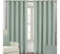 HOMESCAPES Duck Egg Blue Luxury Linen Curtains Pair 167cm (66") Wide x 182cm (72") Drop. Modern Ring Top Eyelet Fully Lined Curtains. FREE SWATCHES