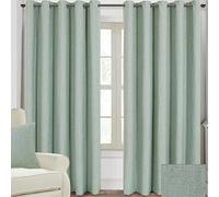 HOMESCAPES Duck Egg Blue Luxury Linen Curtains Pair 167cm (66") Wide x 182cm (72") Drop. Modern Ring Top Eyelet Fully Lined Curtains. FREE SWATCHES