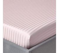 HOMESCAPES Dusky Pink Deep Fitted Sheet (12”) Double 330 TC 500 Thread Count Equivalent Satin Stripe Pure Egyptian Cotton Bed Sheet with Fully Elasticated Skirt