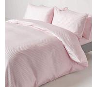 HOMESCAPES Dusky Pink Pure Egyptian Cotton Duvet Cover Set King 330 TC 500 Thread Count Equivalent Satin Stripe Quilt Cover Pillowcase 2 Pillowcases Included Bedding Set